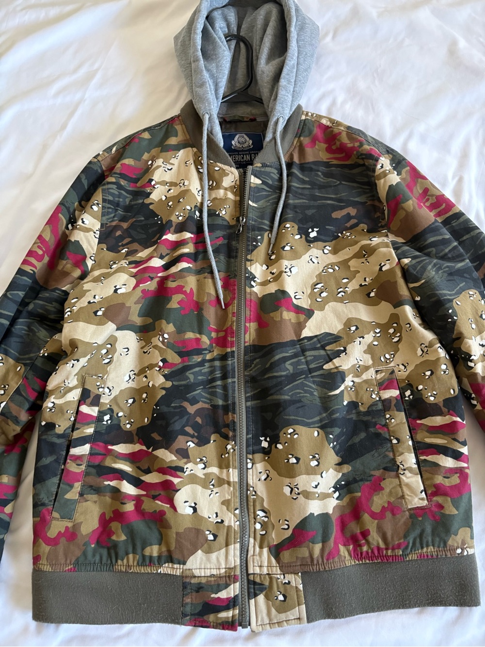 American Rag Men’s Camo Hooded Bomber Jacket in Multicolor